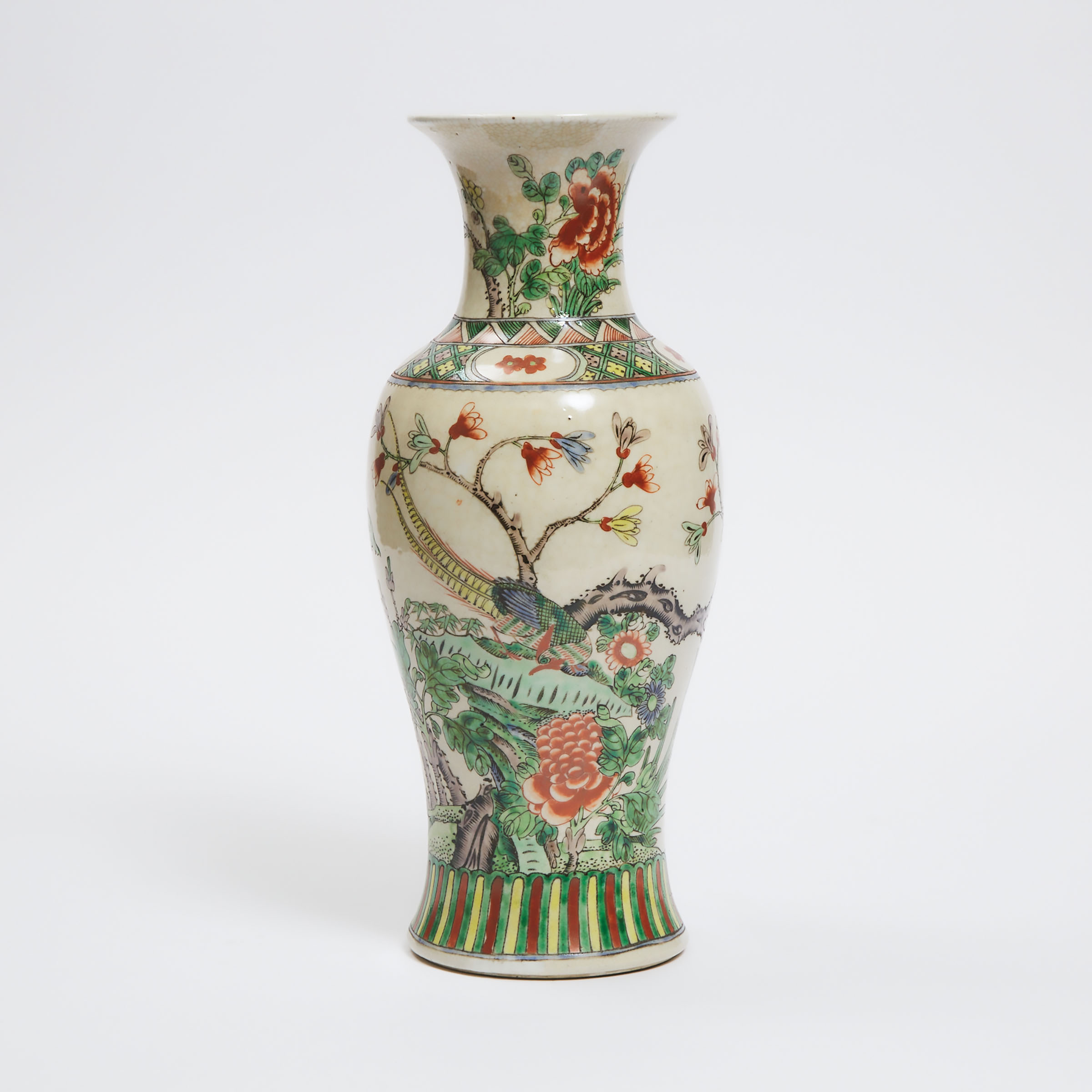 A Chinese Polychrome Enameled Crackled Glaze Vase, 19th/20th Century
