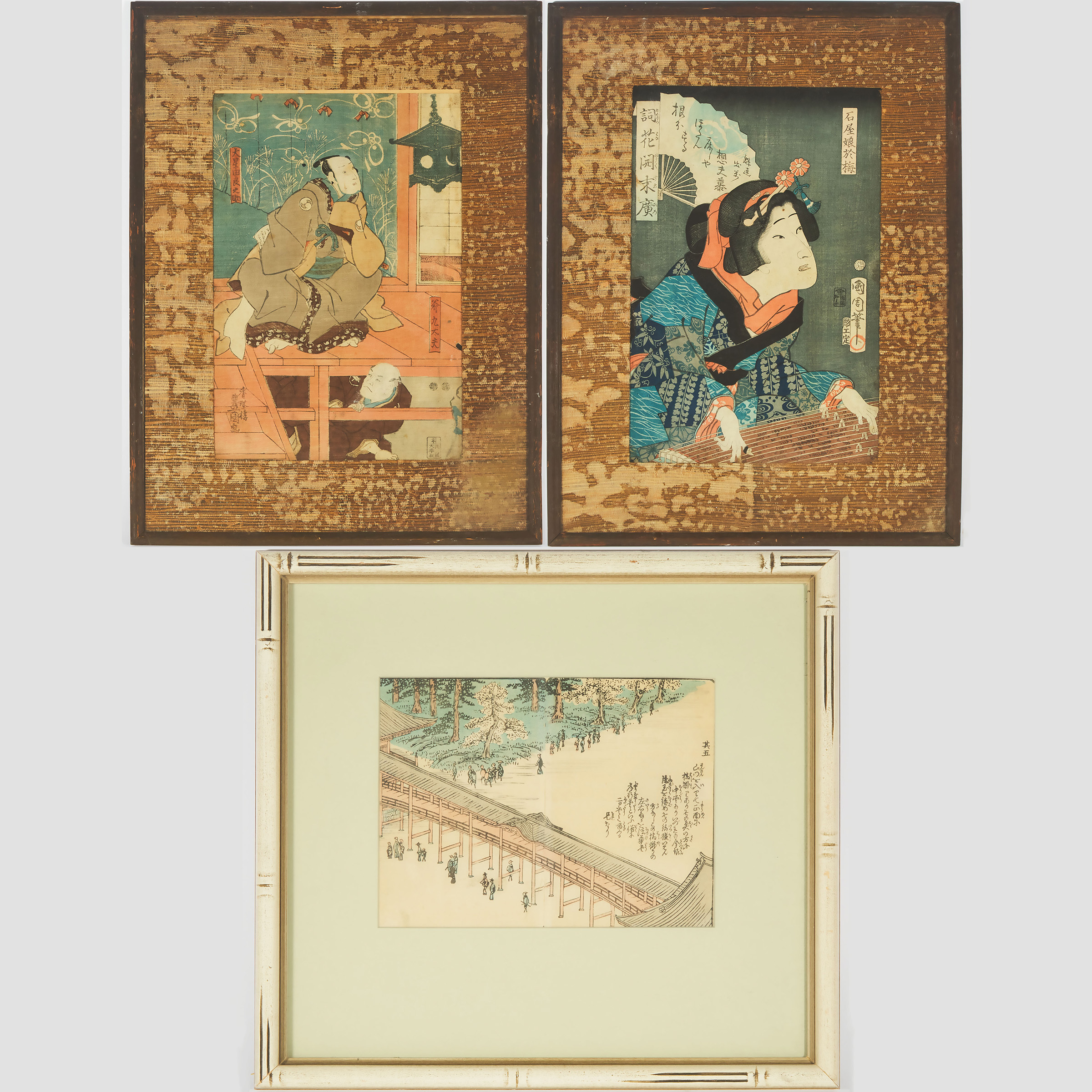 Utagawa Kunisada (Toyokuni III, 1786-1865), Toyohara Kunichika (1835-1900), and Other, Three Woodblock Prints