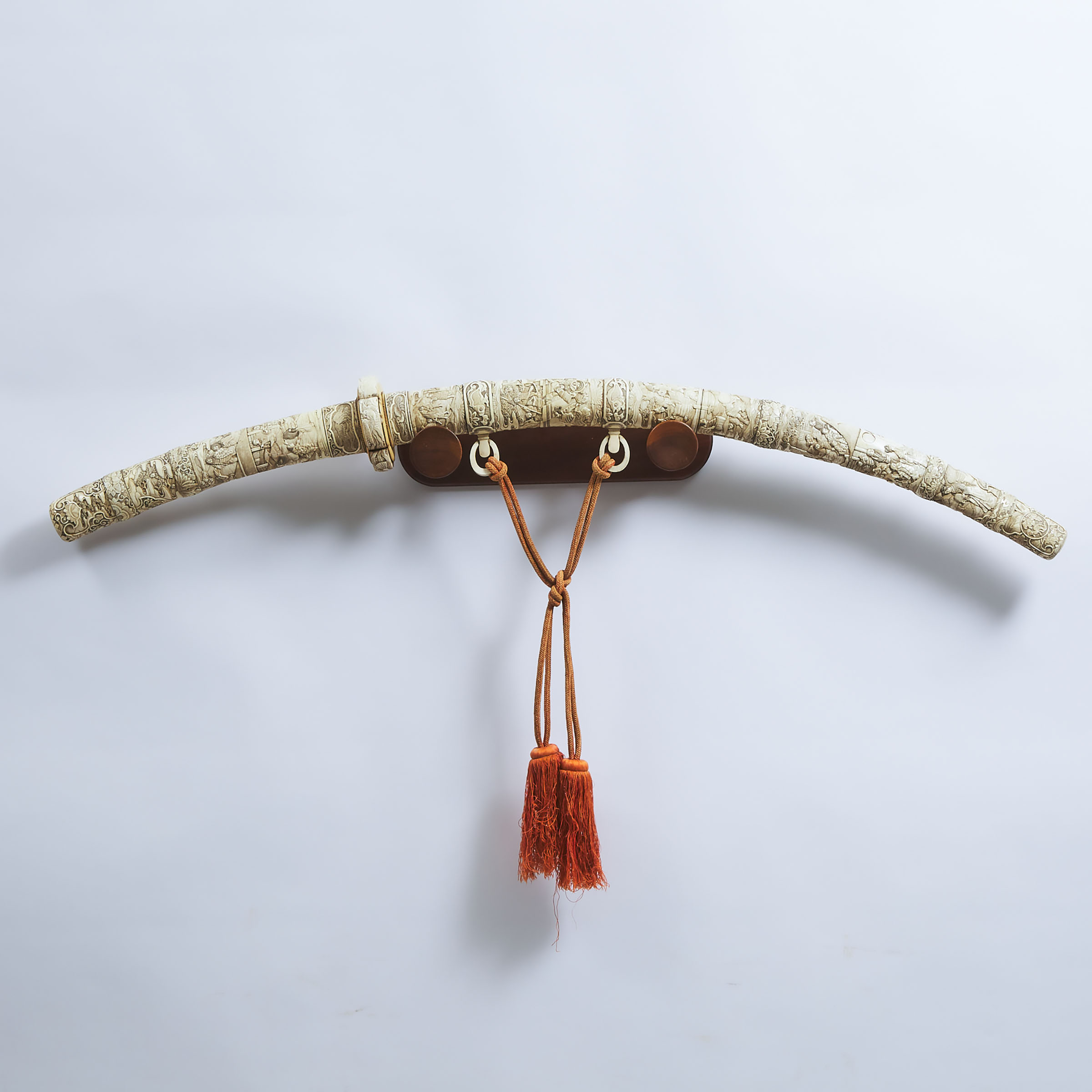 A Large Japanese Carved Ivory Sword (Tachi), Together With a Carved Bone Wakizashi, Meiji Period (1868-1912)