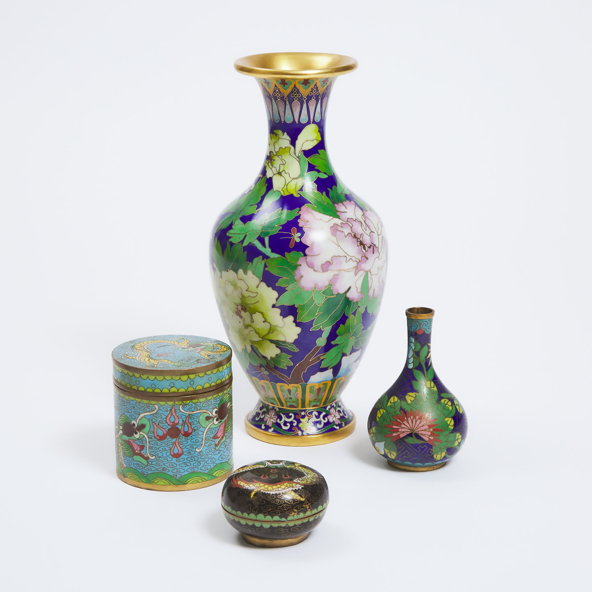 A Group of Four Chinese Cloisonné Wares, 19th/20th Century