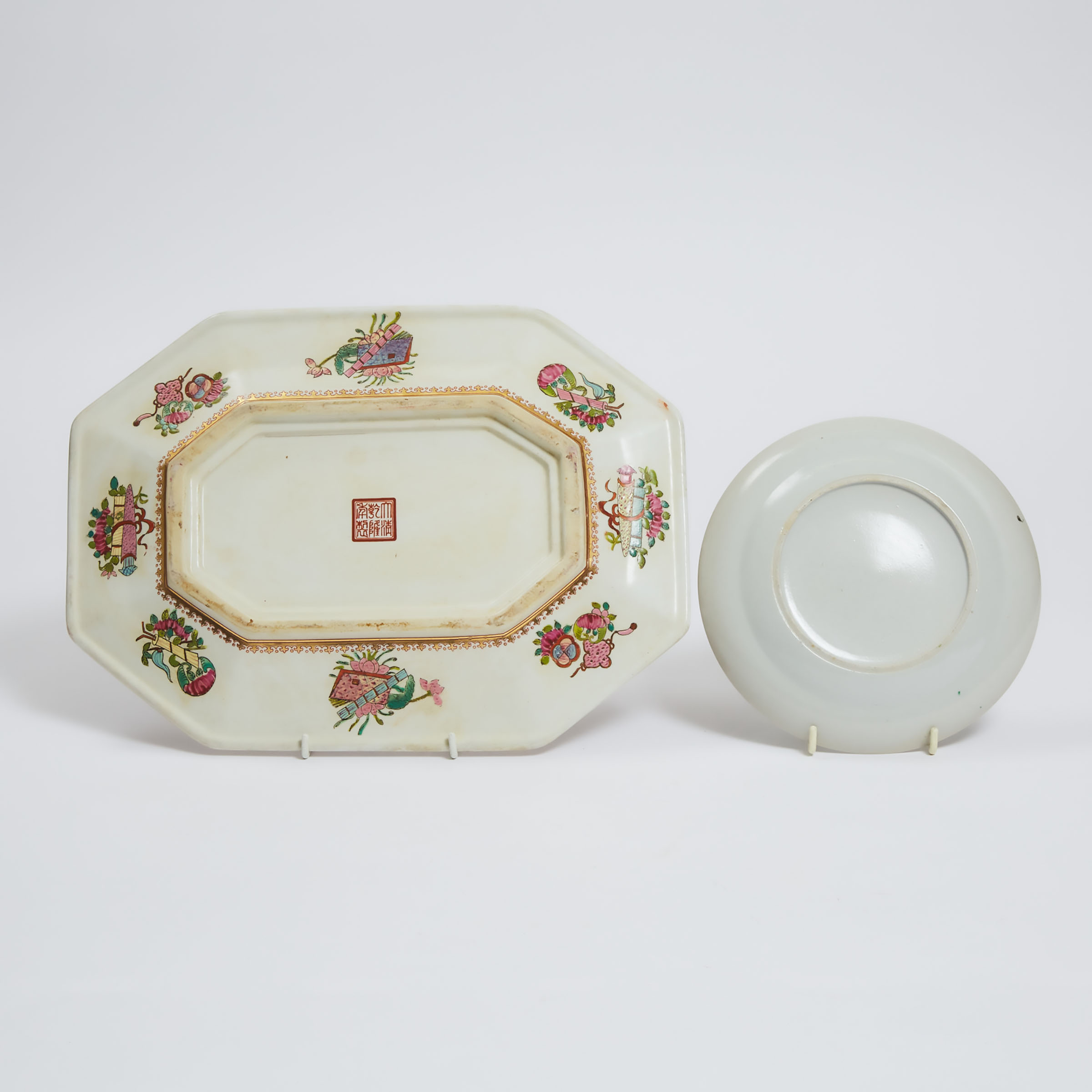 A Famille Rose 'Phoenix' Dish, Together With an Octagonal Charger