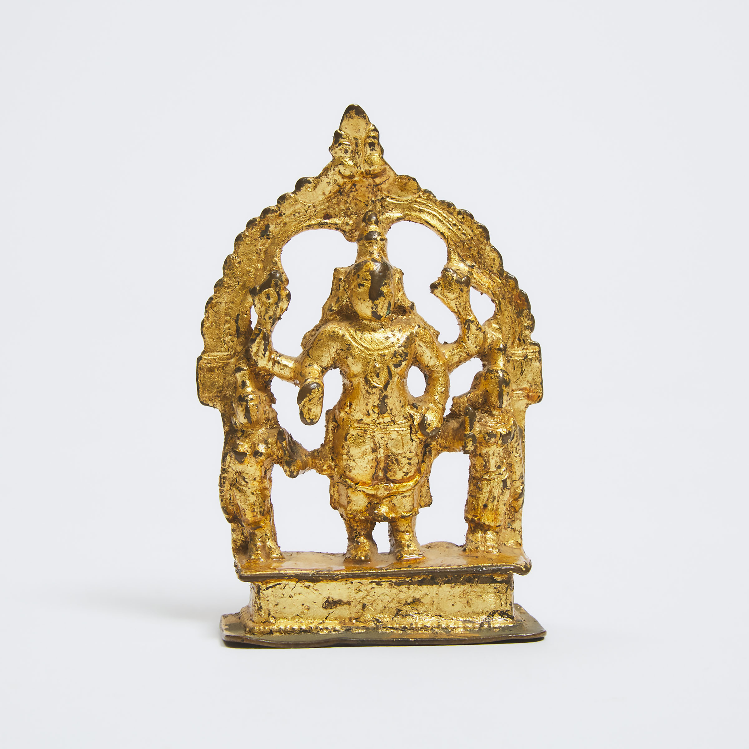 A Small Gilt Bronze Shrine of Vishnu and Consorts, India, 9th Century or Later