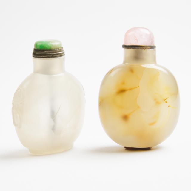Two Agate Snuff Bottles, Late Qing Dynasty, 19th Century