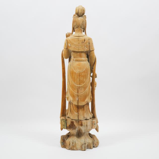 A Large Wood Standing Figure of Guanyin, 20th Century