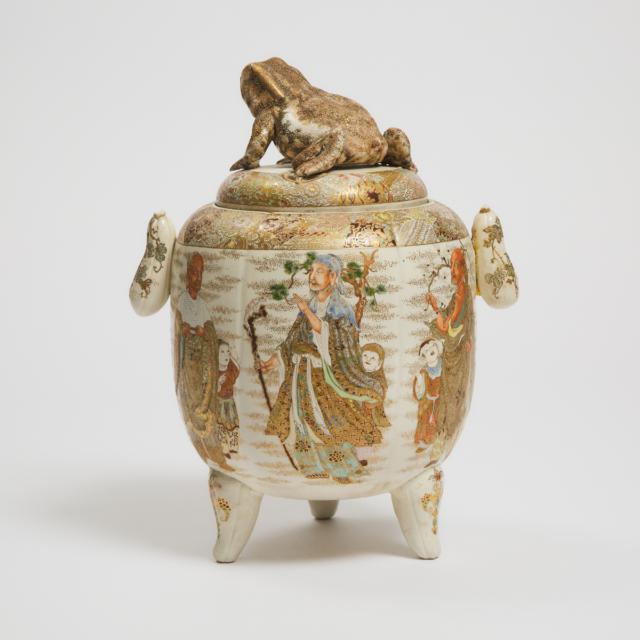 A Satsuma Tripod Censer and Cover with Toad Finial, Meiji Period (1868-1912)