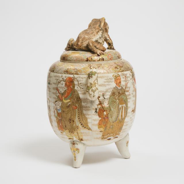 A Satsuma Tripod Censer and Cover with Toad Finial, Meiji Period (1868-1912)