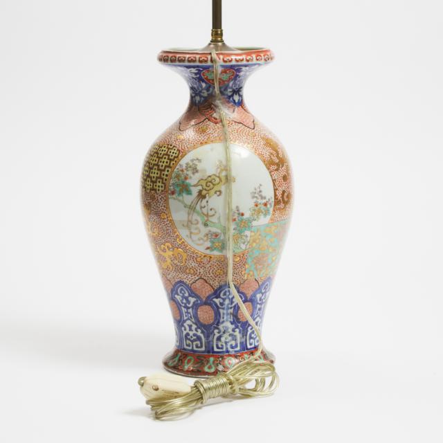 A Japanese Arita Vase Mounted as a Lamp, Early to Mid 20th Century