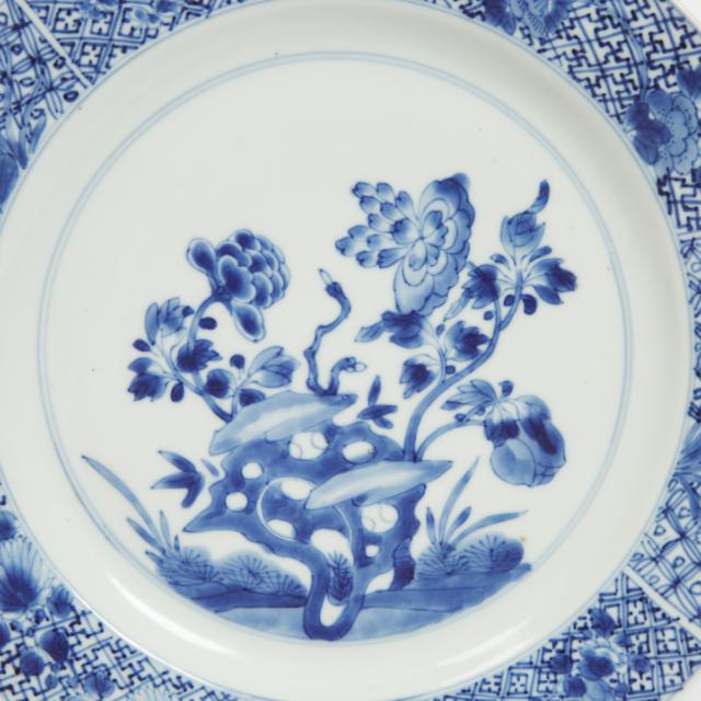 A Pair of Chinese Export Blue and White 'Floral' Dishes, Kangxi Period (1662-1722)
