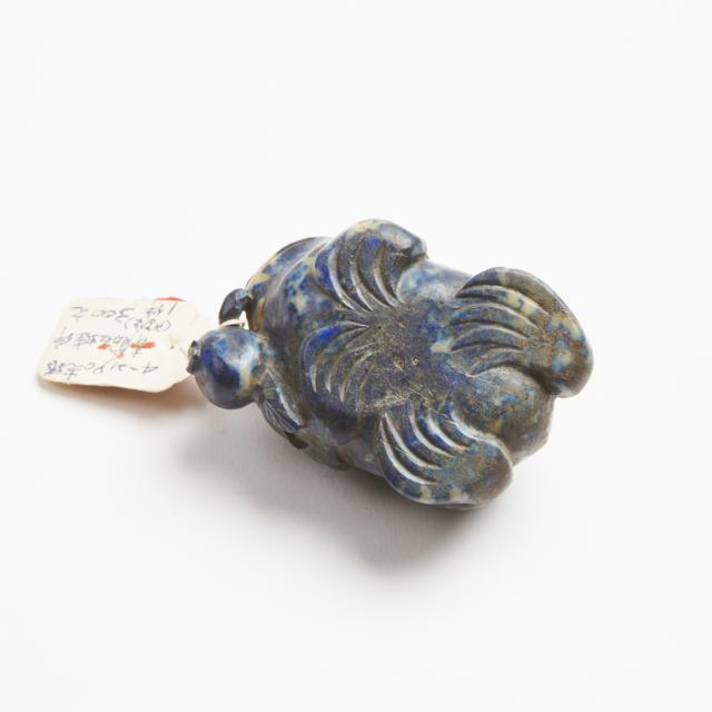 A Chinese Lapis Lazuli Carving of a Toad and Pomegranate, Qing Dynasty, 19th Century