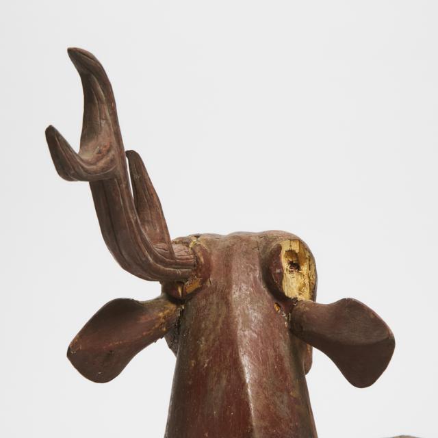 A Thai/Burmese Red Lacquered Deer With Coloured Glass Inlays, 19th Century