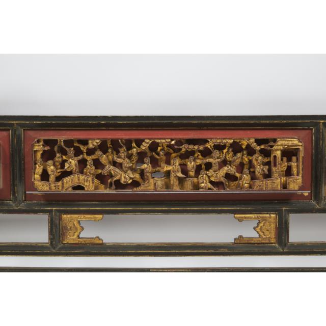A Chinese Gilt Lacquered and Carved Bed Headboard, Qing Dynasty, 19th Century