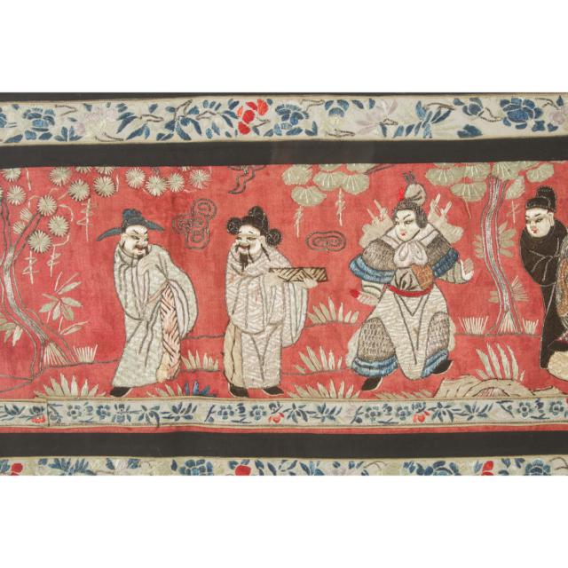 A Large Peranakan Chinese 'Figural' Hanging Silk Embroidery, 19th Century