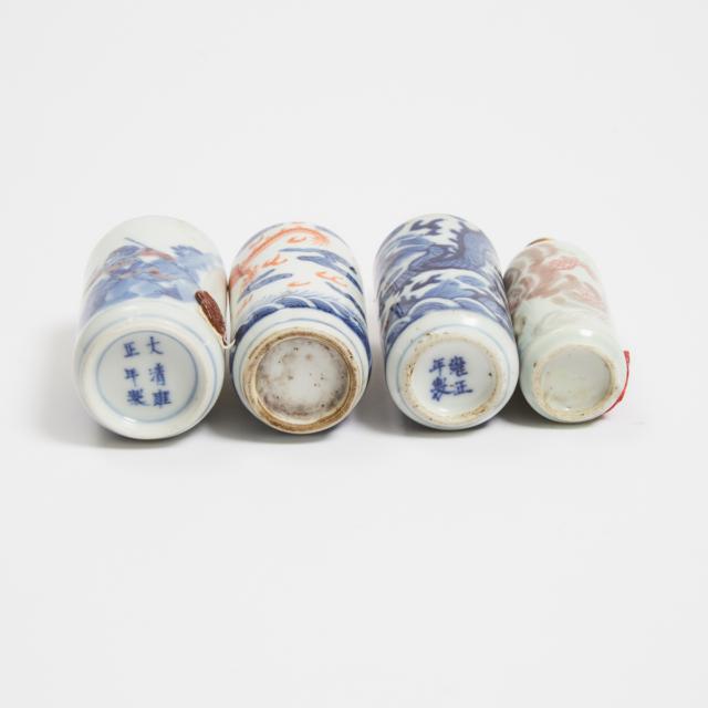 A Group of Four Porcelain Snuff Bottles, 19th Century