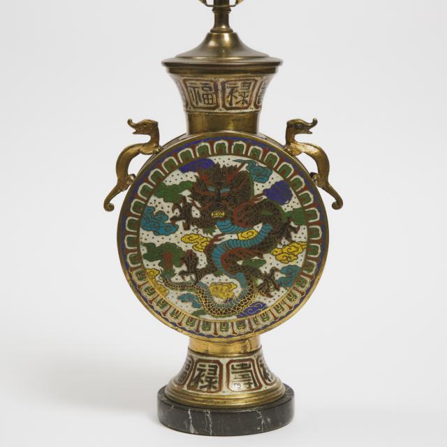 A Cloisonné and Champlevé Enamel Vase Lamp, Republican Period