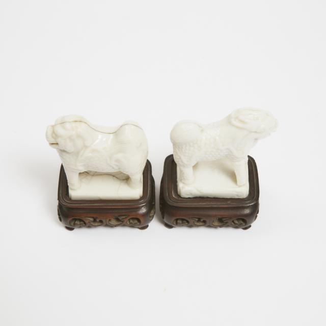 A Pair of Miniature Dehua Figures of Qilin, Kangxi Period (1662-1722)