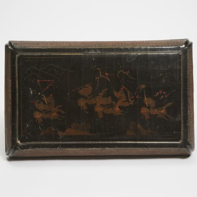 A Chinese Gilt Lacquered Rectangular Box and Cover with Six Interior Trays, 19th Century