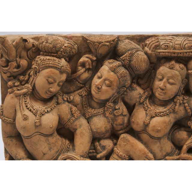 A Massive Thai Terracotta Panel Depicting Female Deities, 15th Century or Later