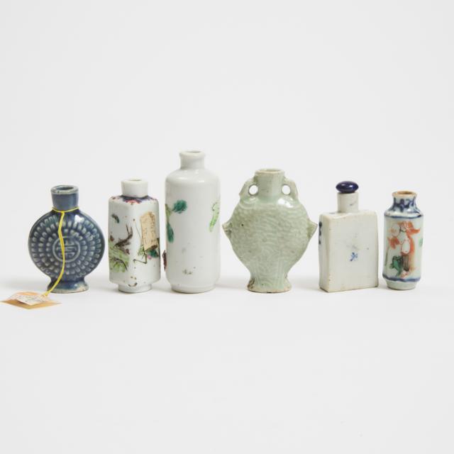 A Group of Six Porcelain Snuff Bottles, 19th Century