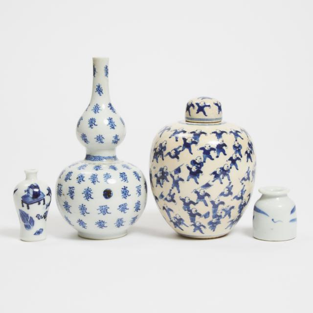 A Group of Four Blue and White Vessels, Kangxi Period and Later
