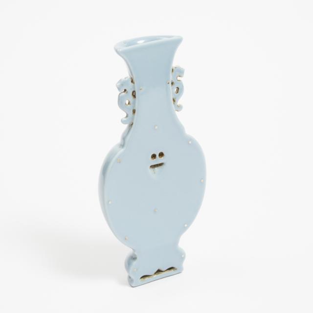 A Clair-de-Lune Glazed 'Calligraphy' Hanging Wall Vase, 19th Century