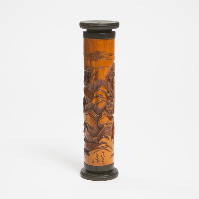 A Carved Bamboo Incense Holder, Daoguang Mark, 20th Century 