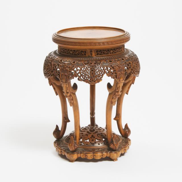 A Small Finely Reticulated Wood Pedestal, 20th Century