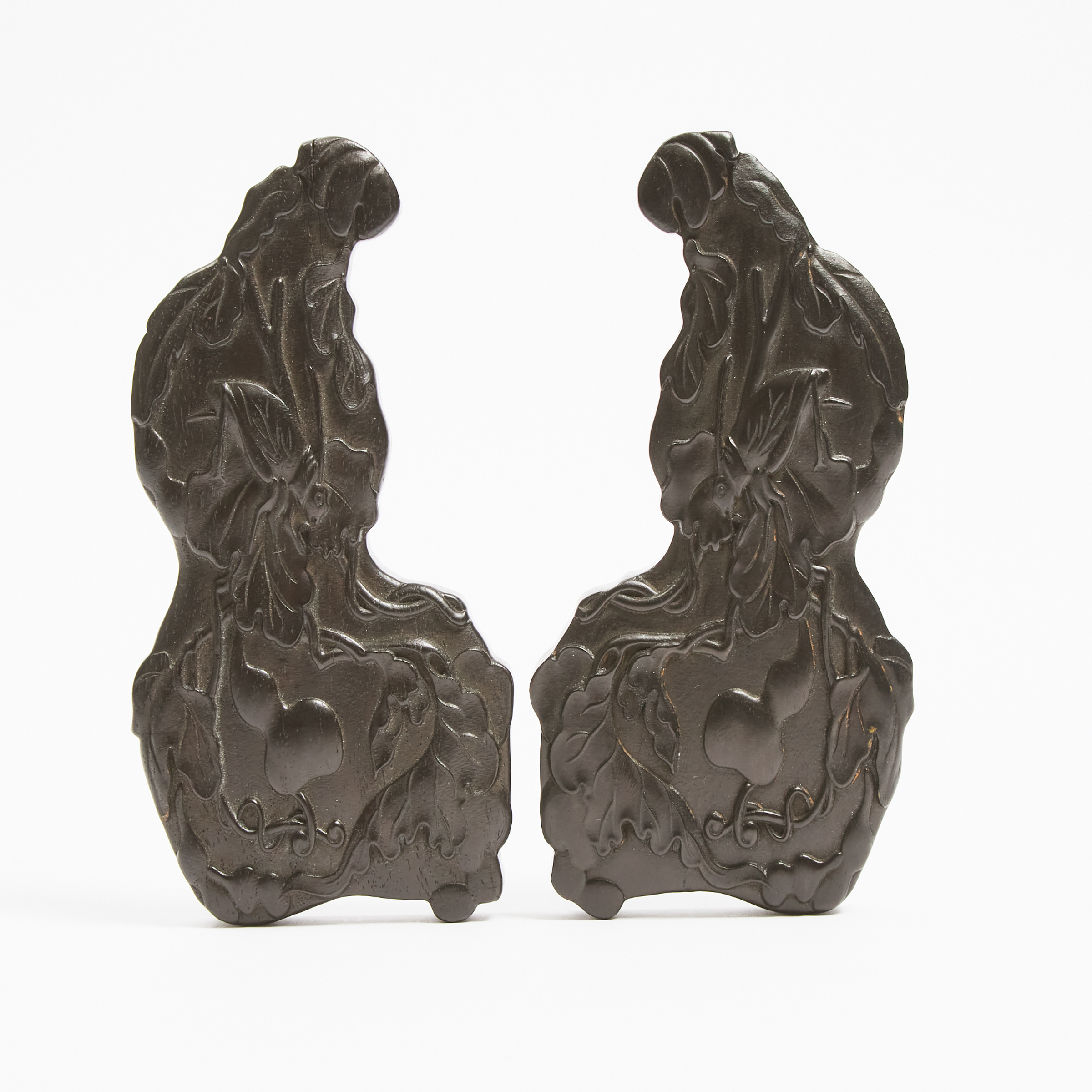 A Pair of Carved Hardwood 'Double-Gourd' Shaped Scroll Weights