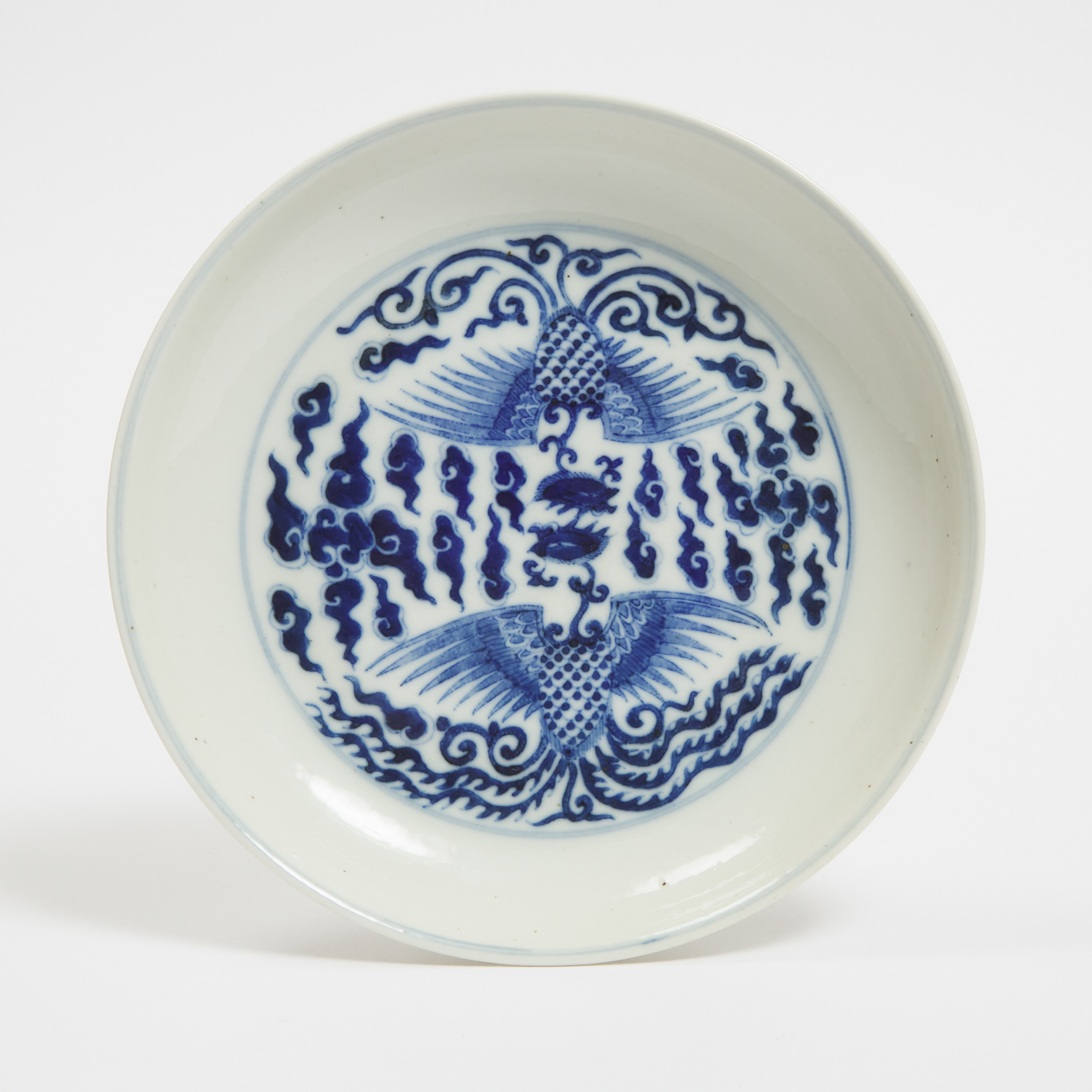 A Blue and White 'Double Phoenix' Dish, Kangxi Mark