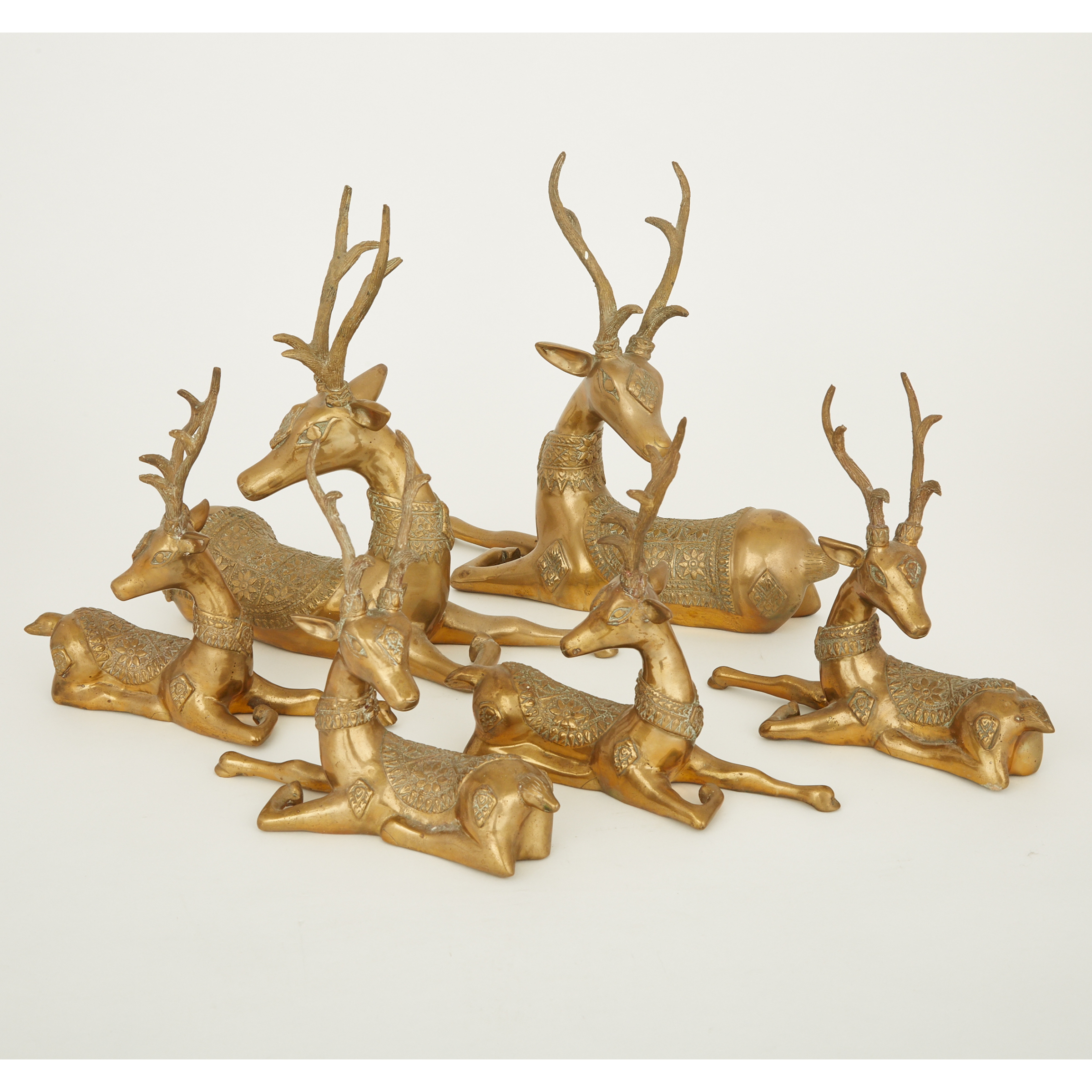 A Set of Six Thai Brass Deer, 20th Century