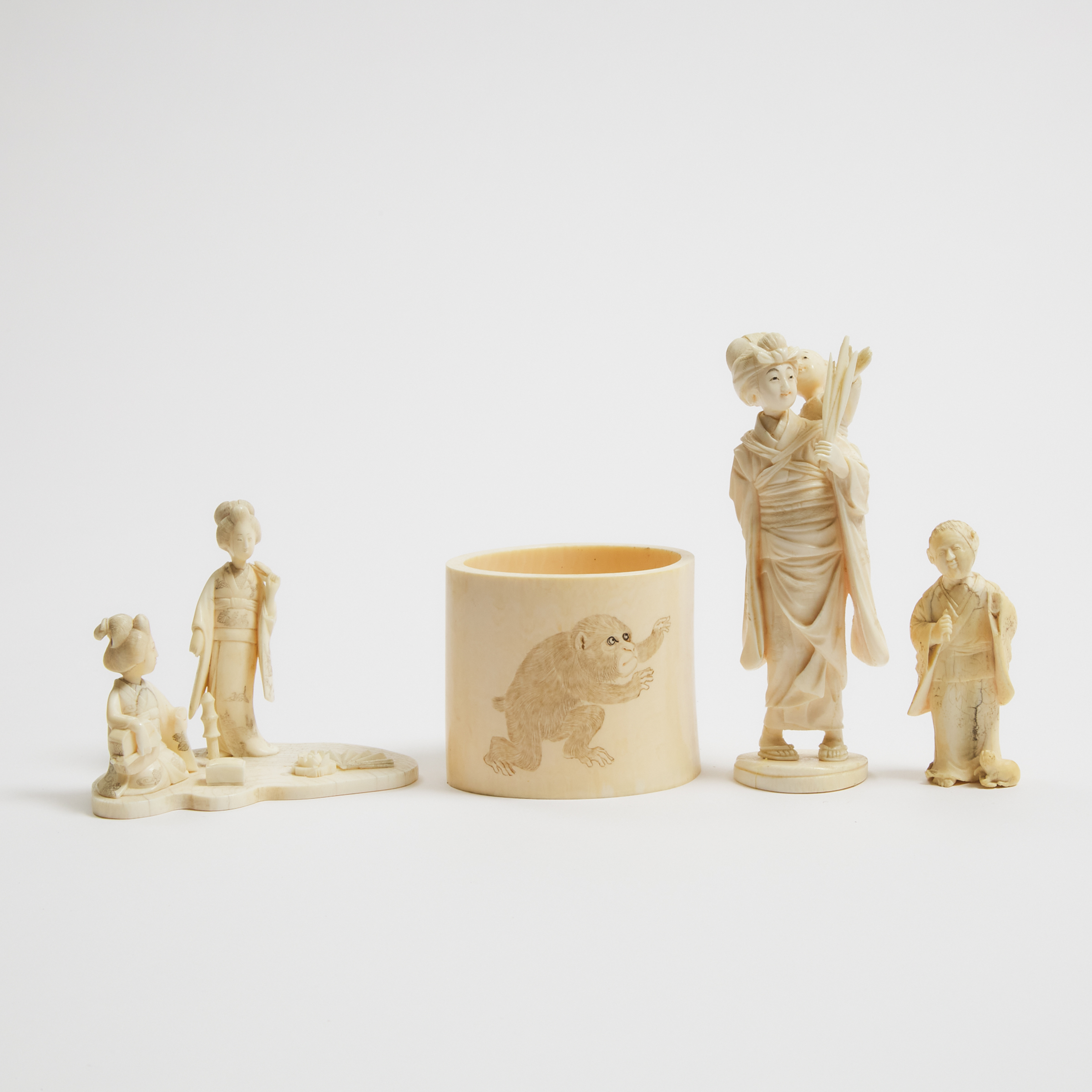 Four Japanese Ivory Carvings, Meiji Period (1868-1912)