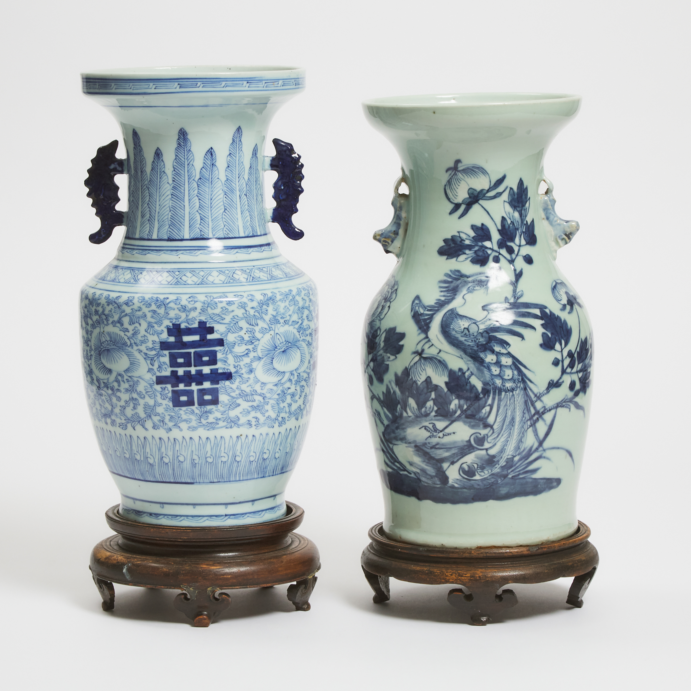 A Blue and White 'Double Happiness' Vase, Together With a Celadon-Ground Vase, 19th Century