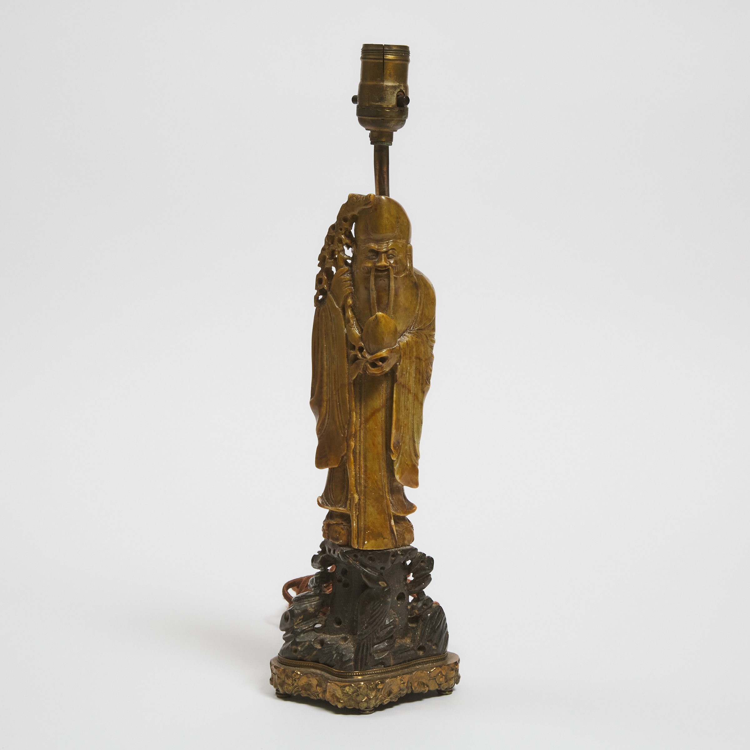 A Soapstone Figure of Shoulao Mounted as a Lamp, Republican Period, Early 20th Century
