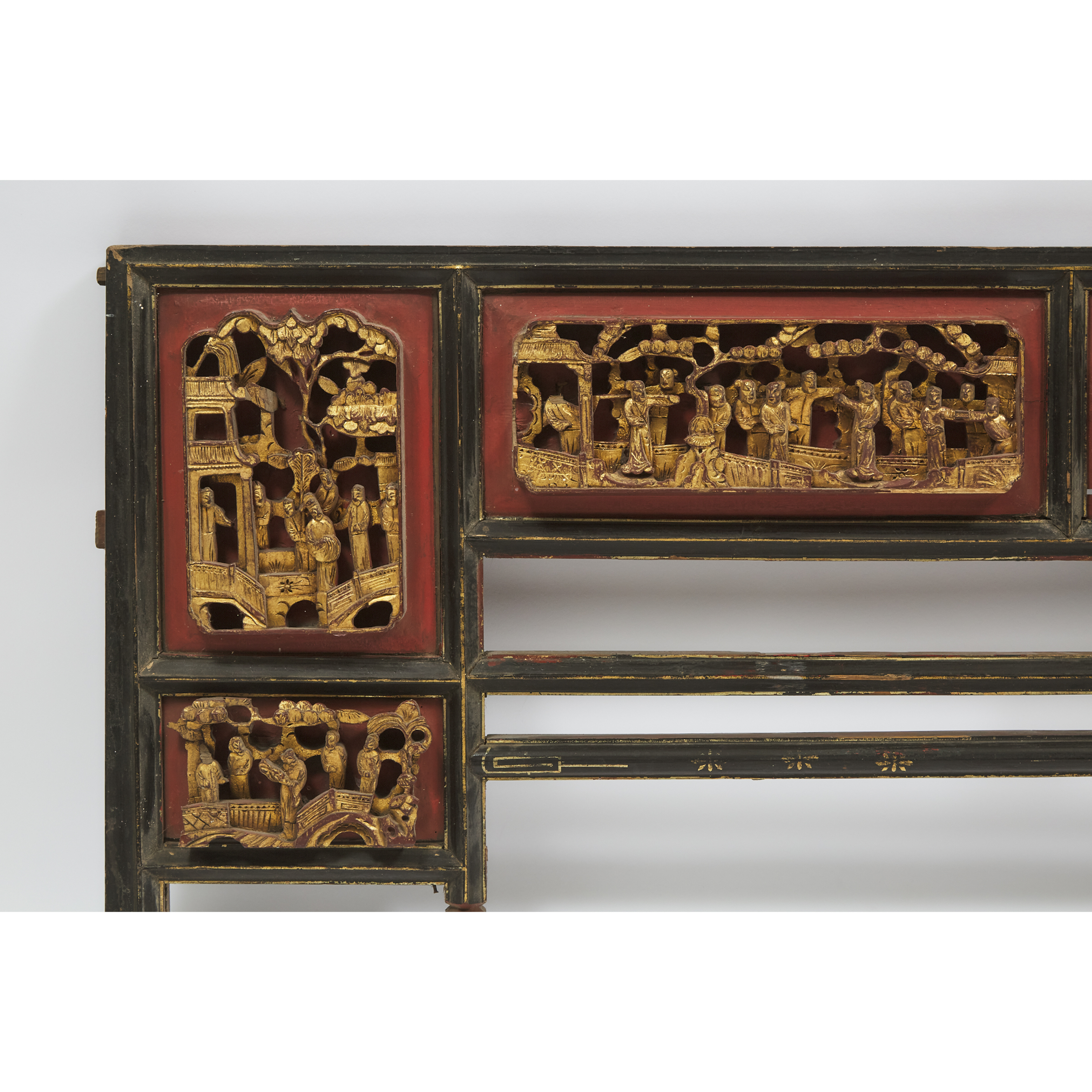 A Chinese Gilt Lacquered and Carved Bed Headboard, Qing Dynasty, 19th Century