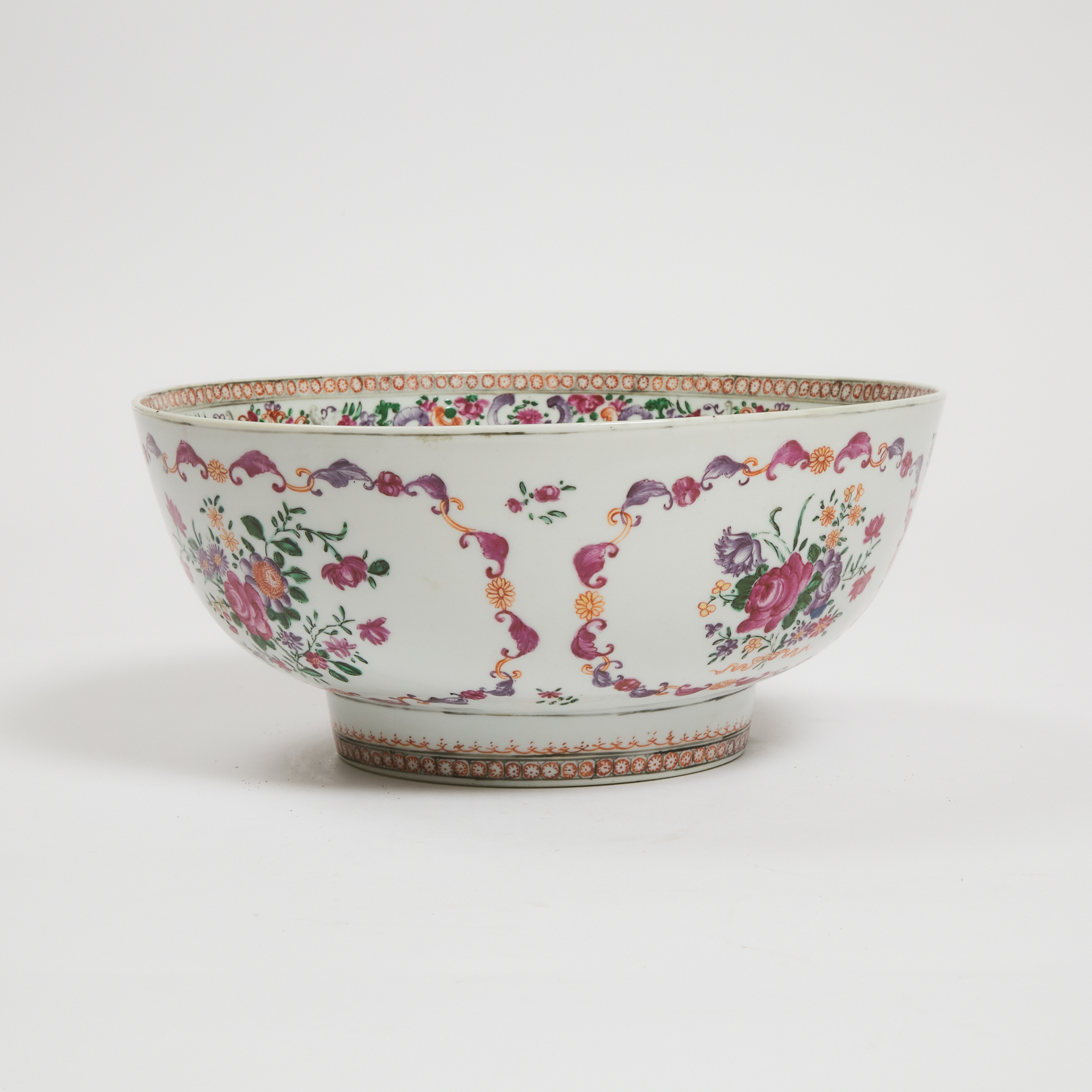 A Chinese Export Famille Rose Punch Bowl, Qianlong Period, 18th Century