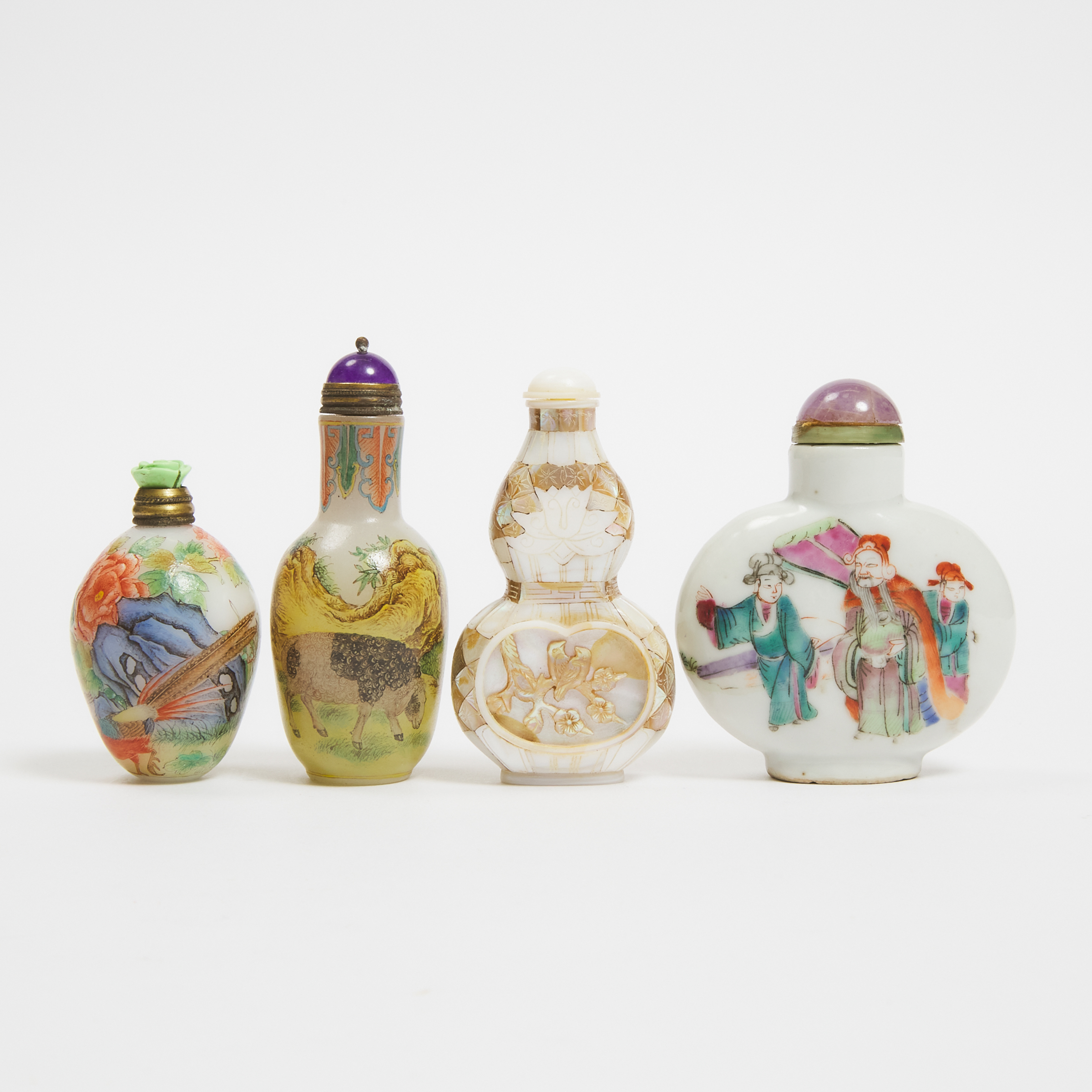 A Group of Four Snuff Bottles, 19th Century and Later