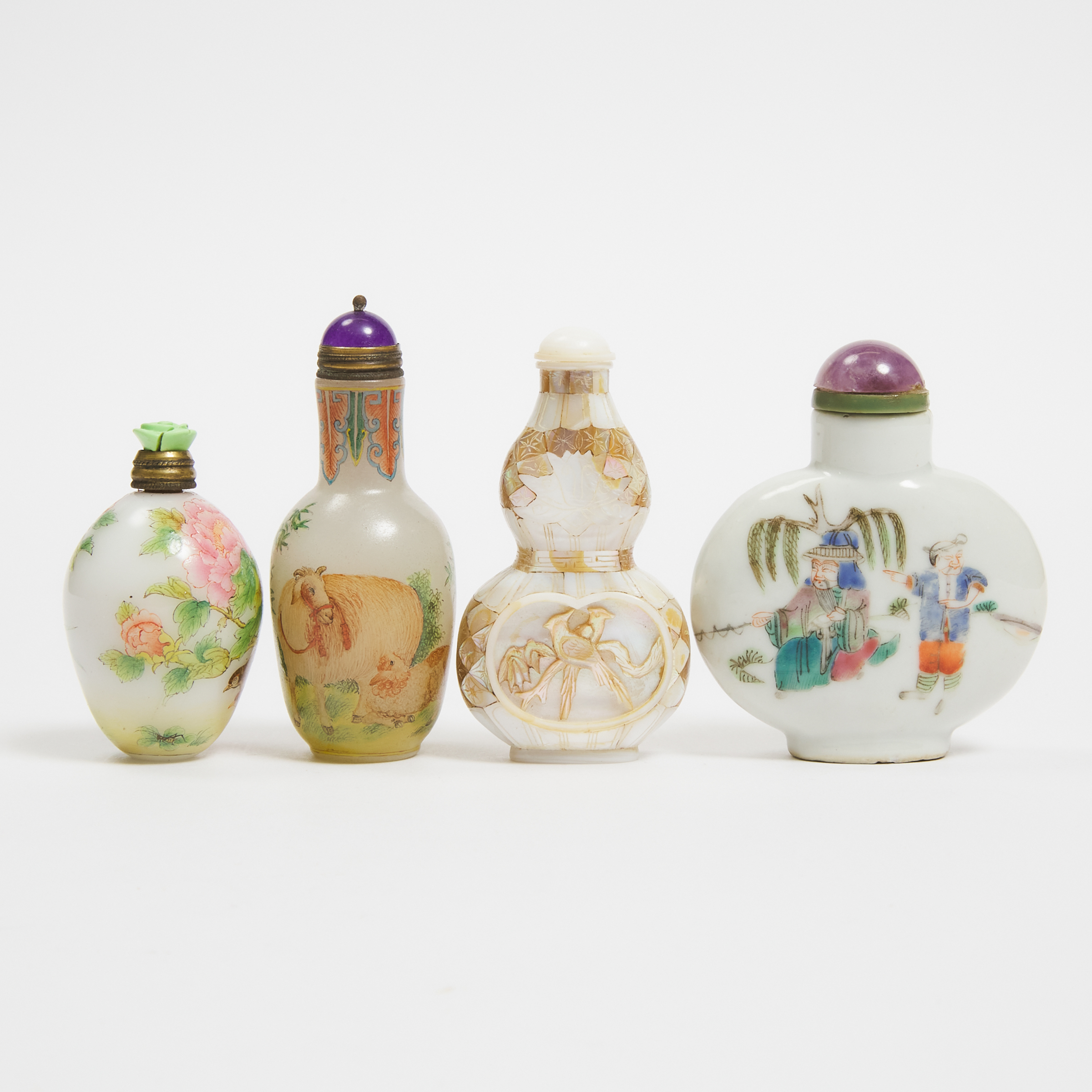 A Group of Four Snuff Bottles, 19th Century and Later