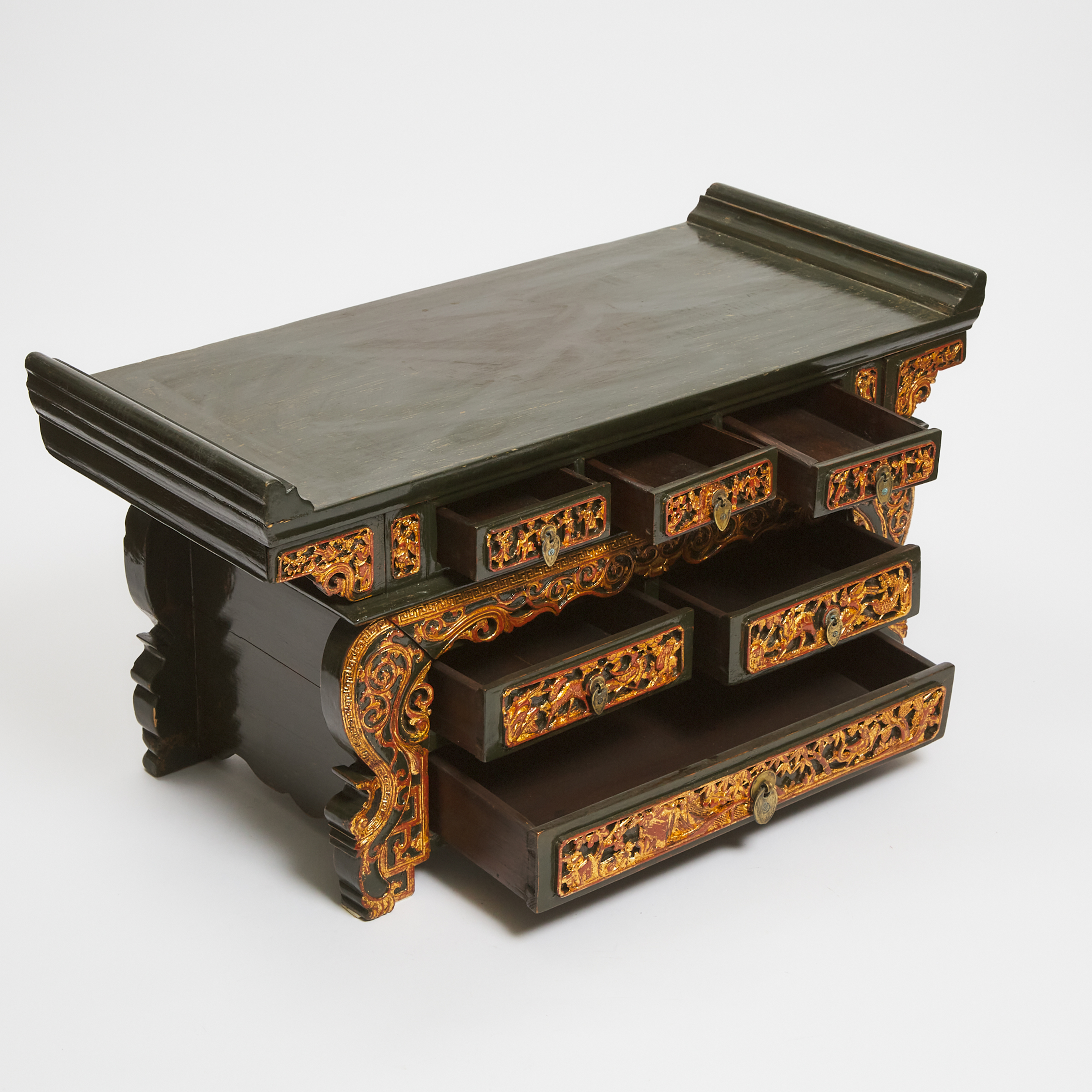 A Small Chinese Lacquered Altar Coffer, Qing Dynasty, 19th Century