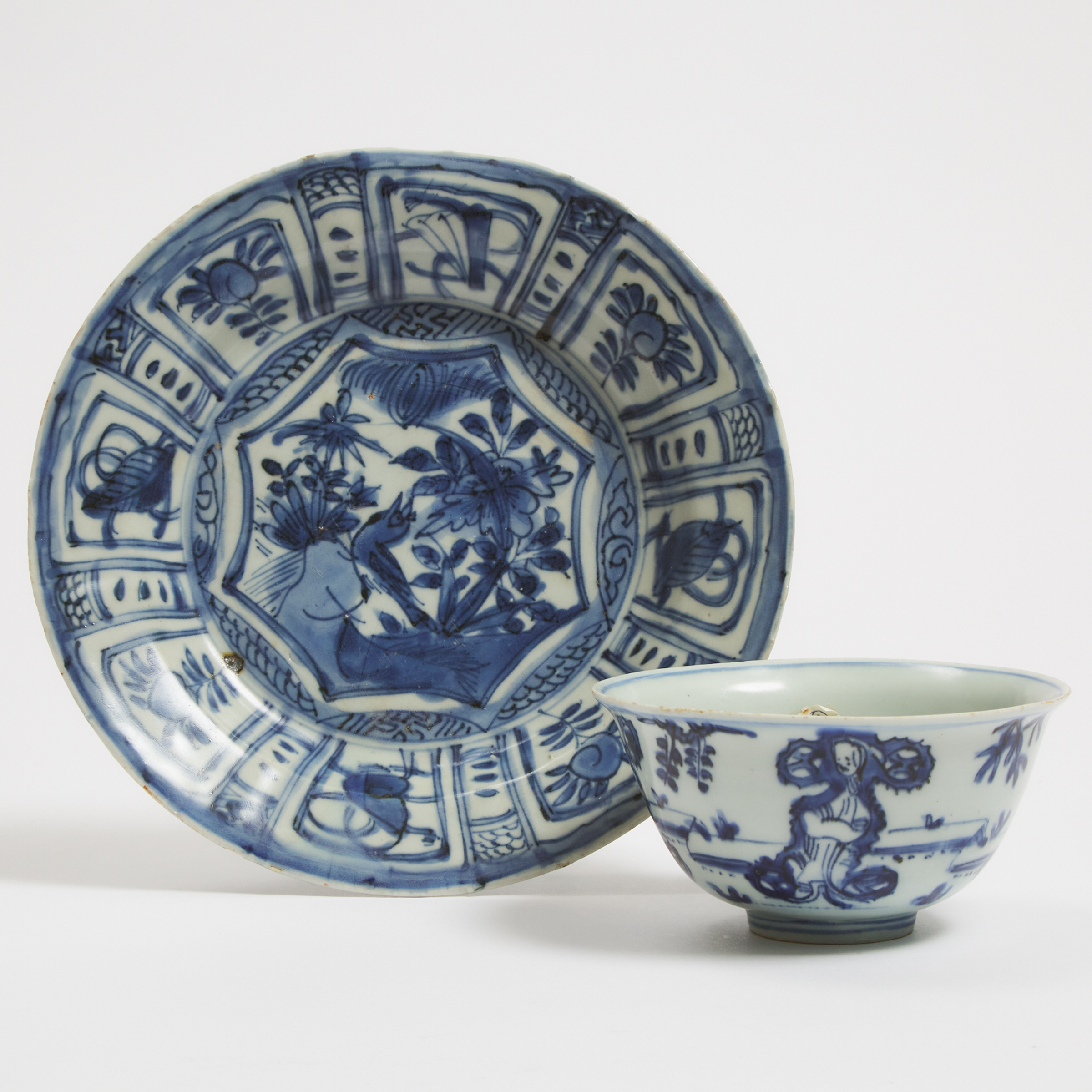 A Blue and White 'Kraak' Dish and Bowl, Ming Dynasty (1368-1644)