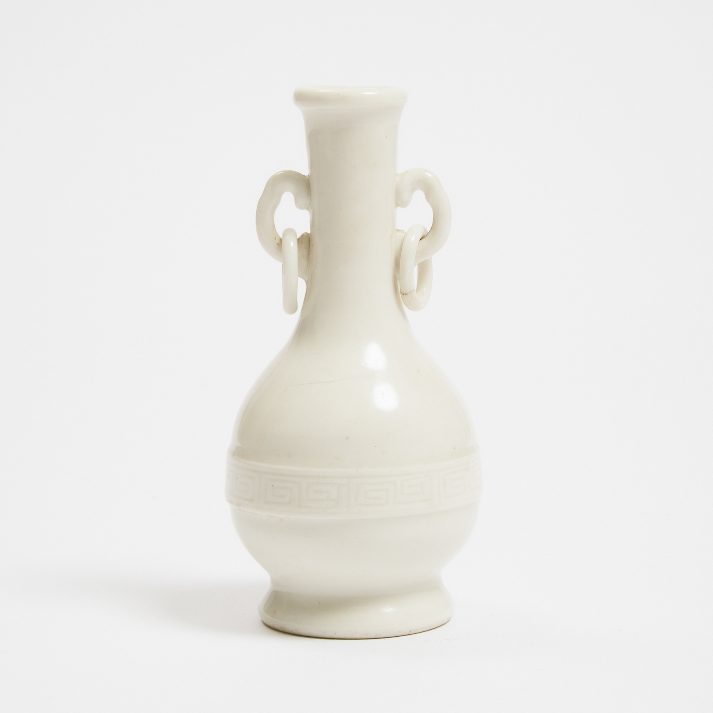 A Dehua Blanc-de-Chine Pear-Shaped Vase with Suspended Ring Handles, Qing Dynasty, 18th Century