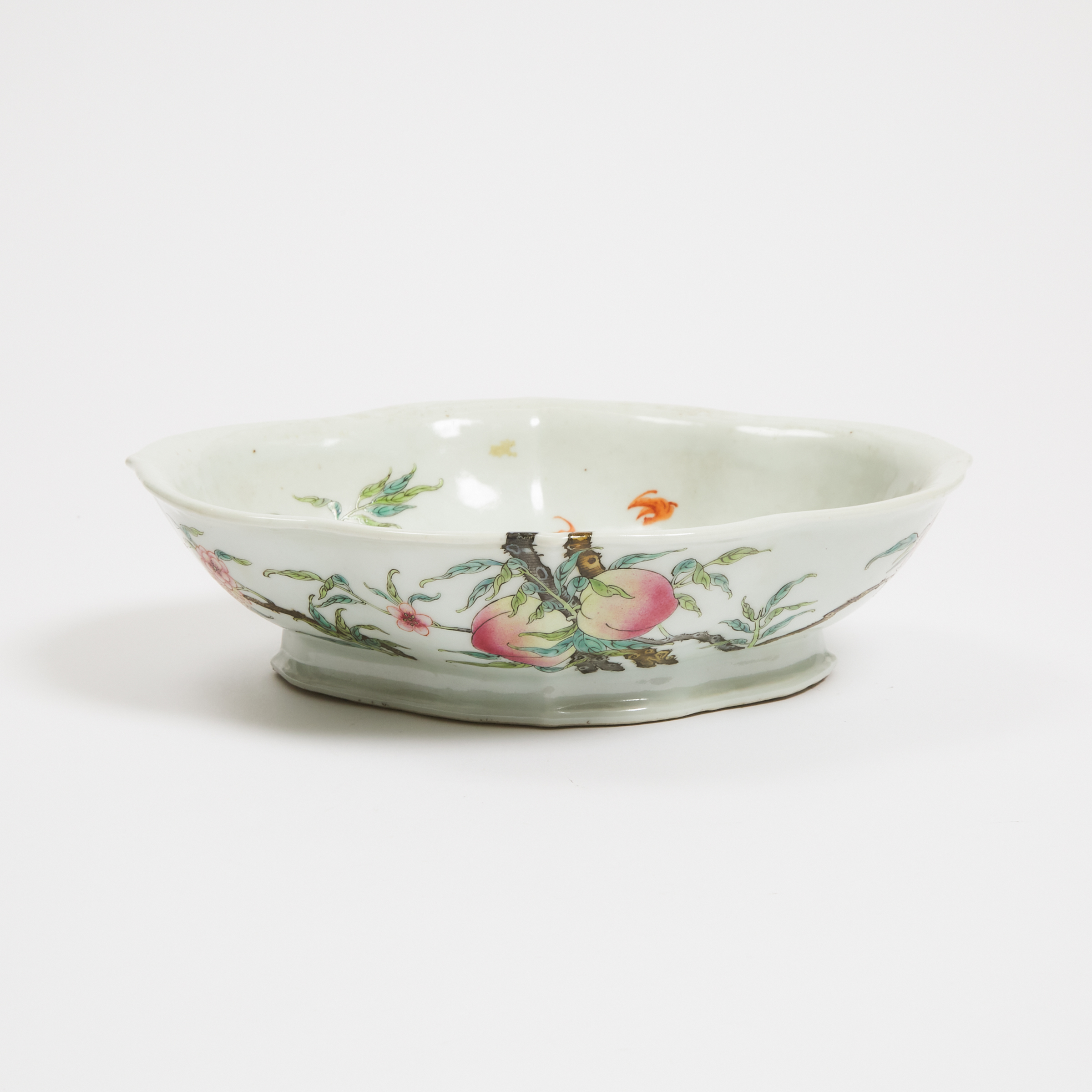 A Famille Rose 'Nine Peaches' Footed Dish, Dun Ben Tang Mark, Late 19th/Early 20th Century