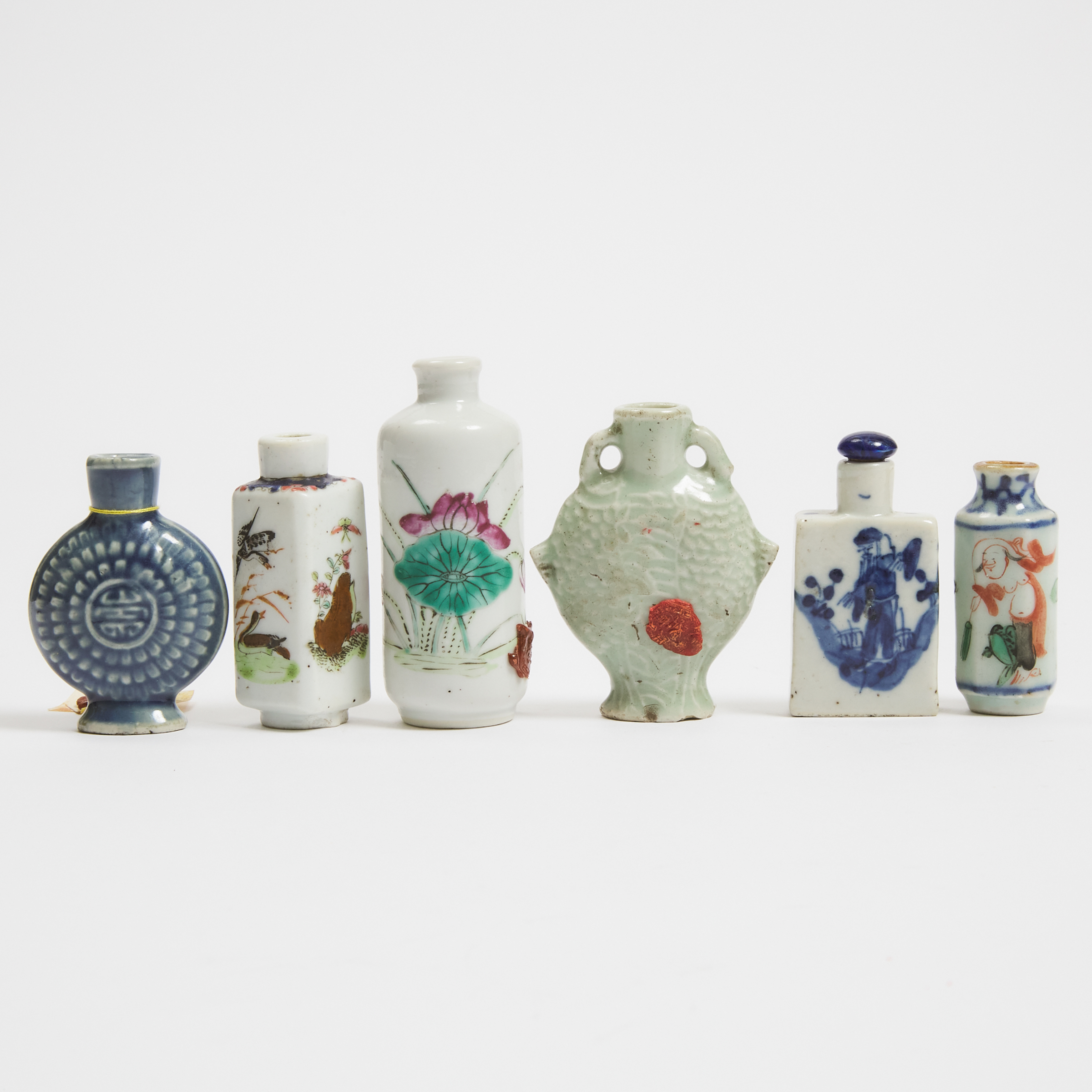 A Group of Six Porcelain Snuff Bottles, 19th Century