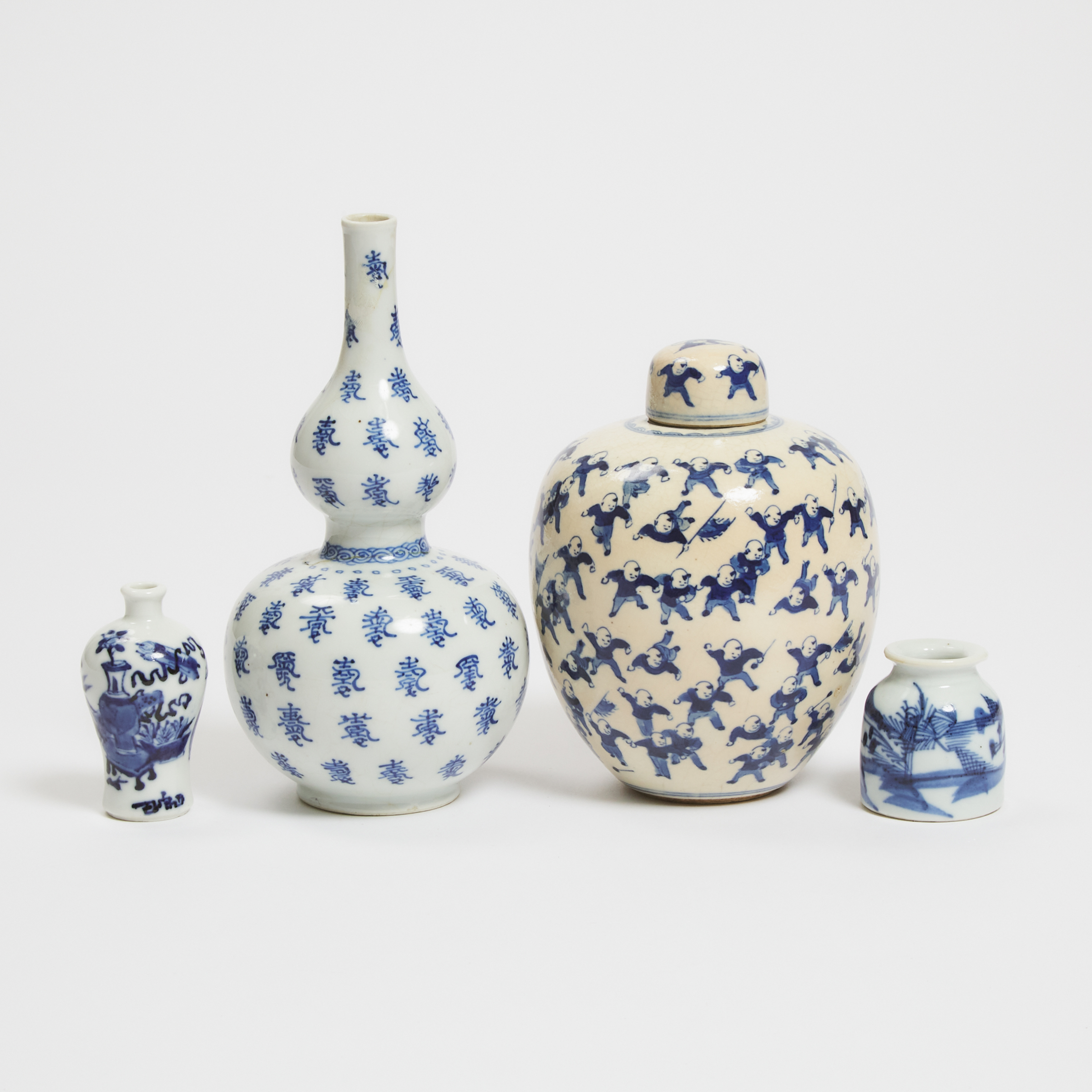 A Group of Four Blue and White Vessels, Kangxi Period and Later
