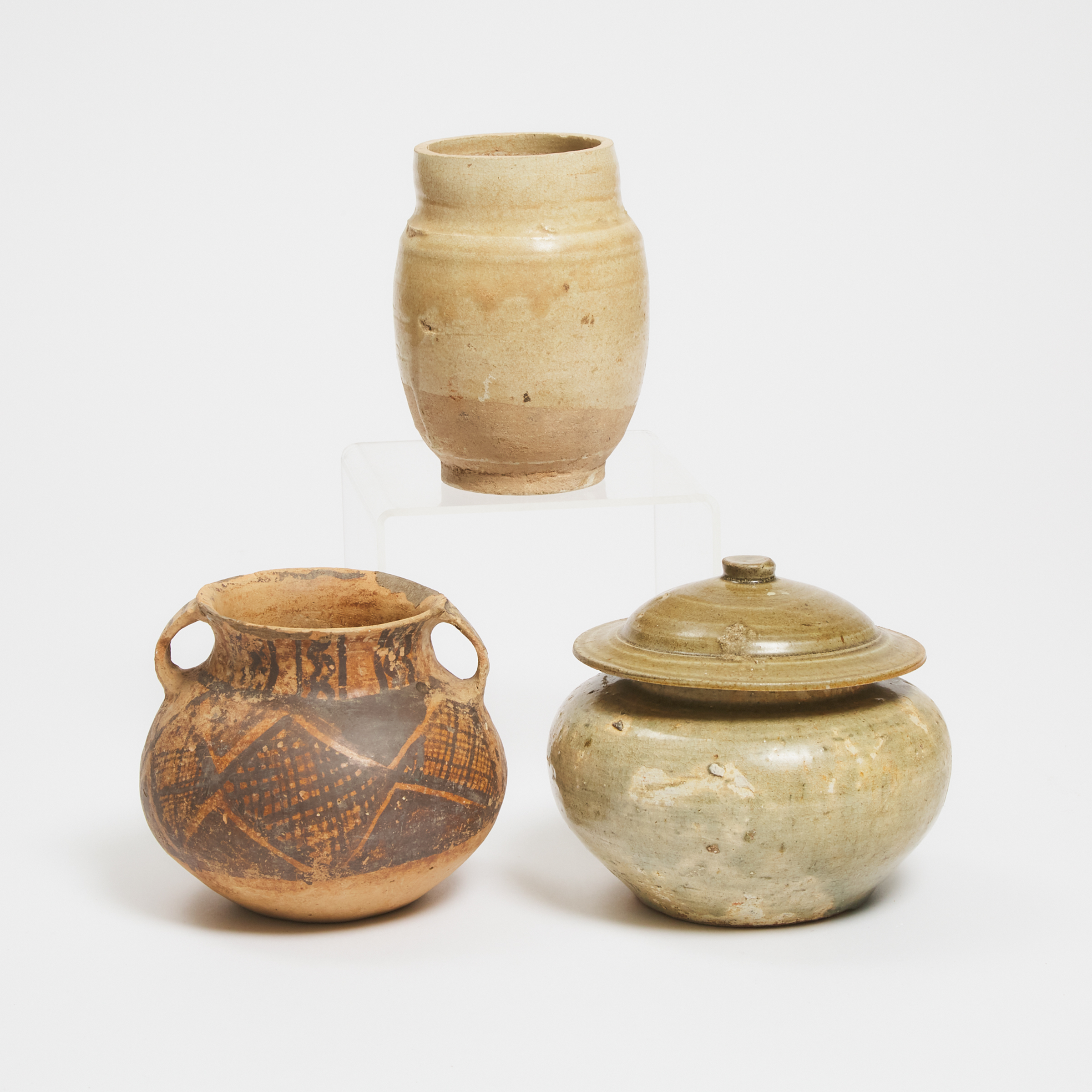 A Group of Three Chinese Pottery Vessels, Neolithic Period and Later