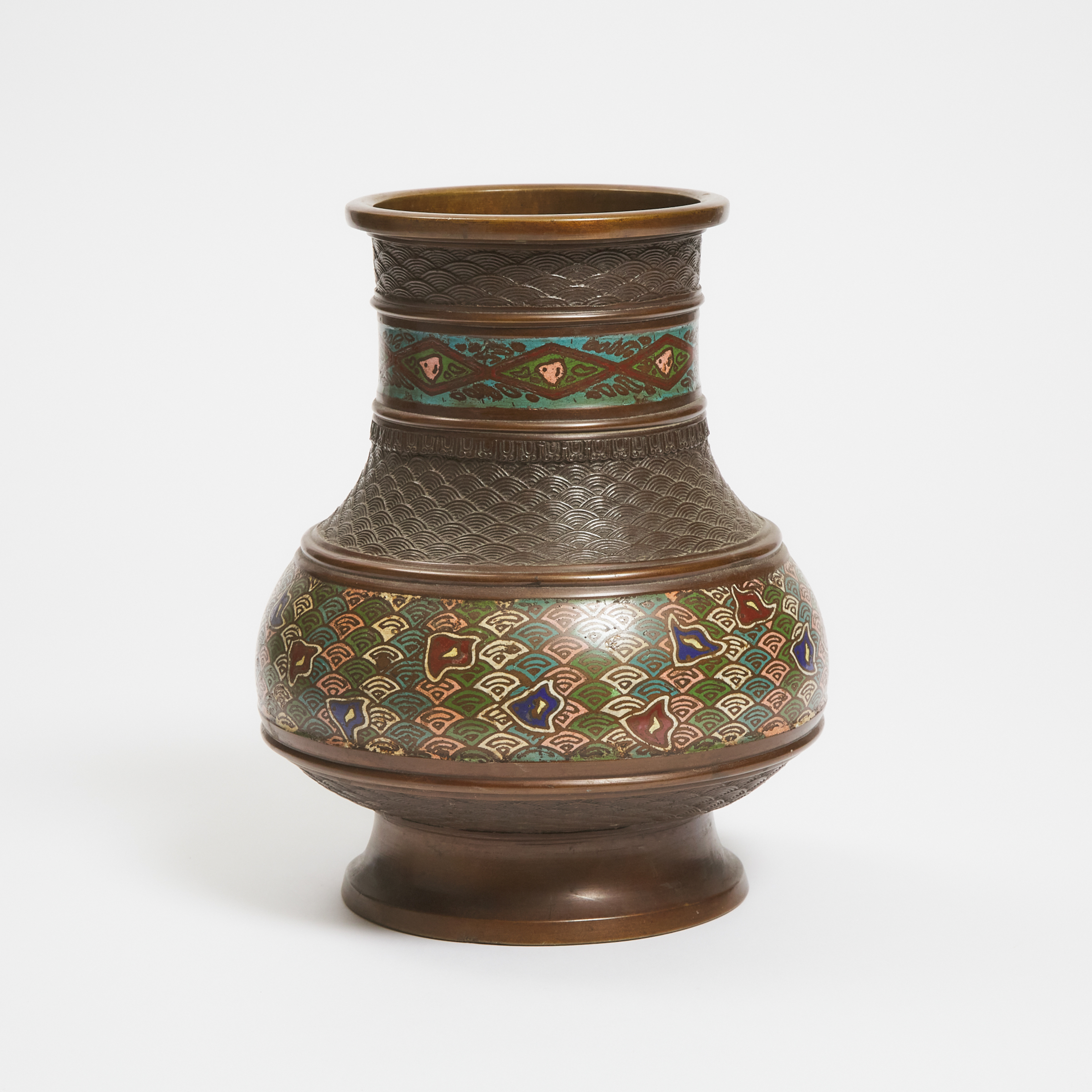 A Japanese Bronze Champlevé Enamel Vase, Late 19th/Early 20th Century