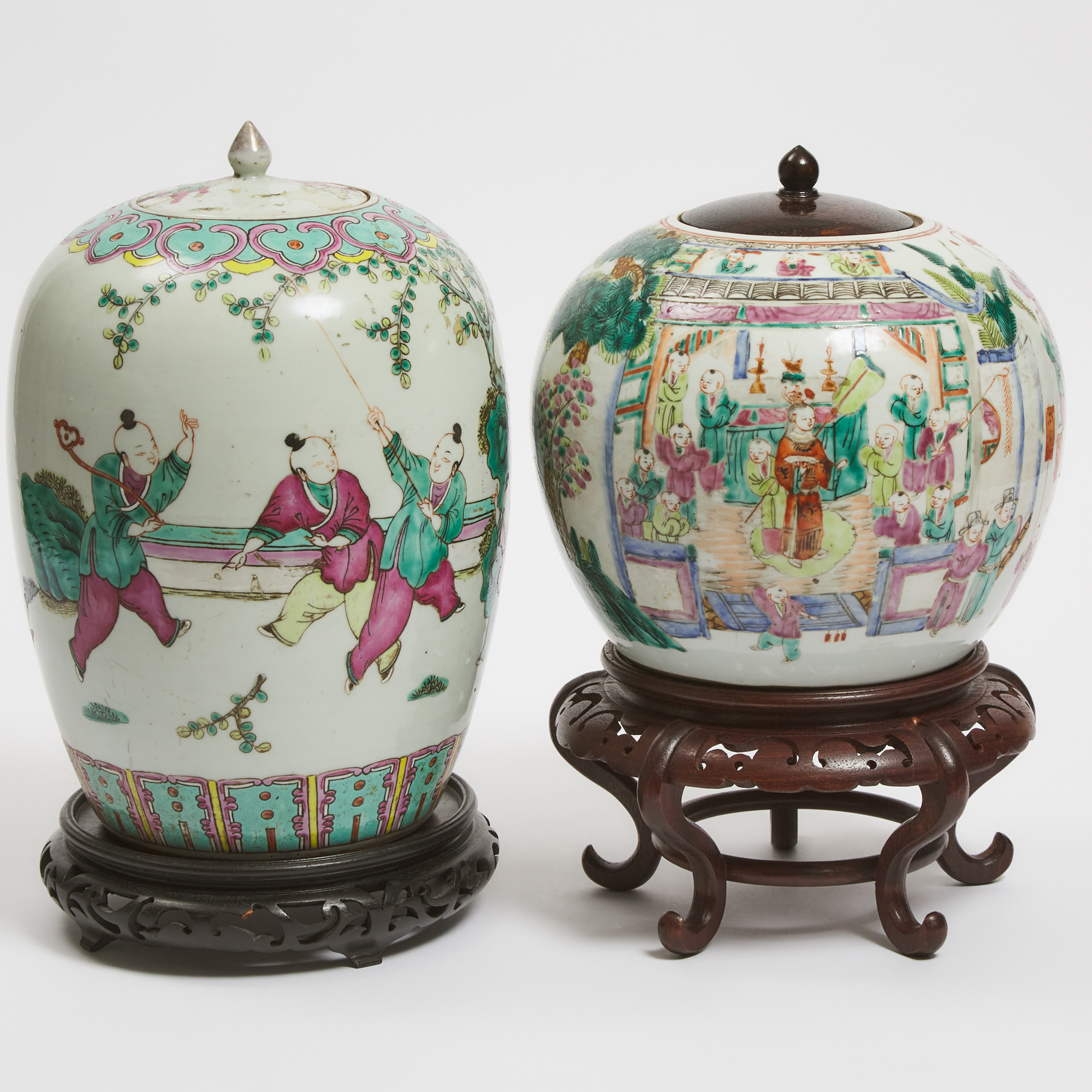 Two Famille Rose 'Hundred Boys' Ginger Jars, Late Qing Dynasty