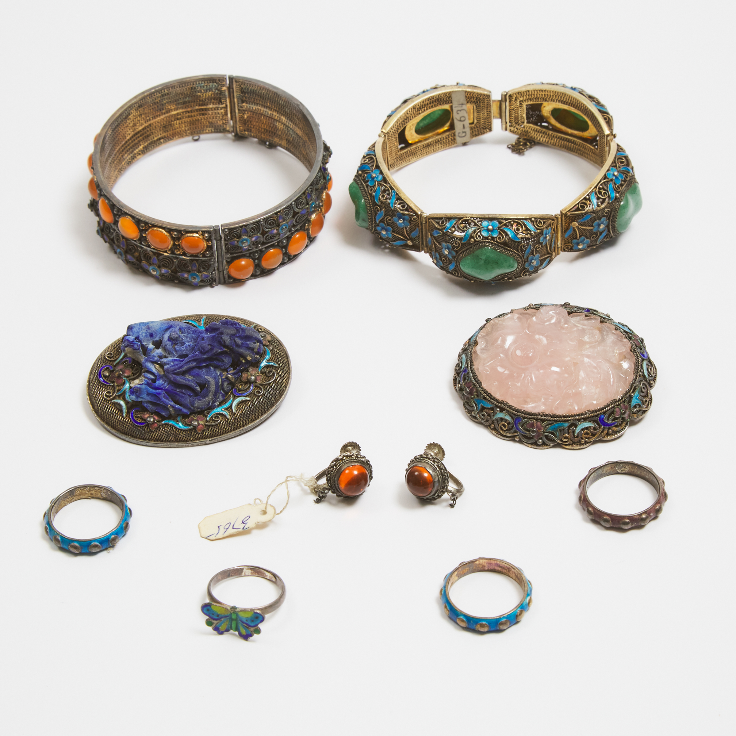 A Group of Ten Chinese Silver Enameled Filigree Jewellery Pieces, Republican Period