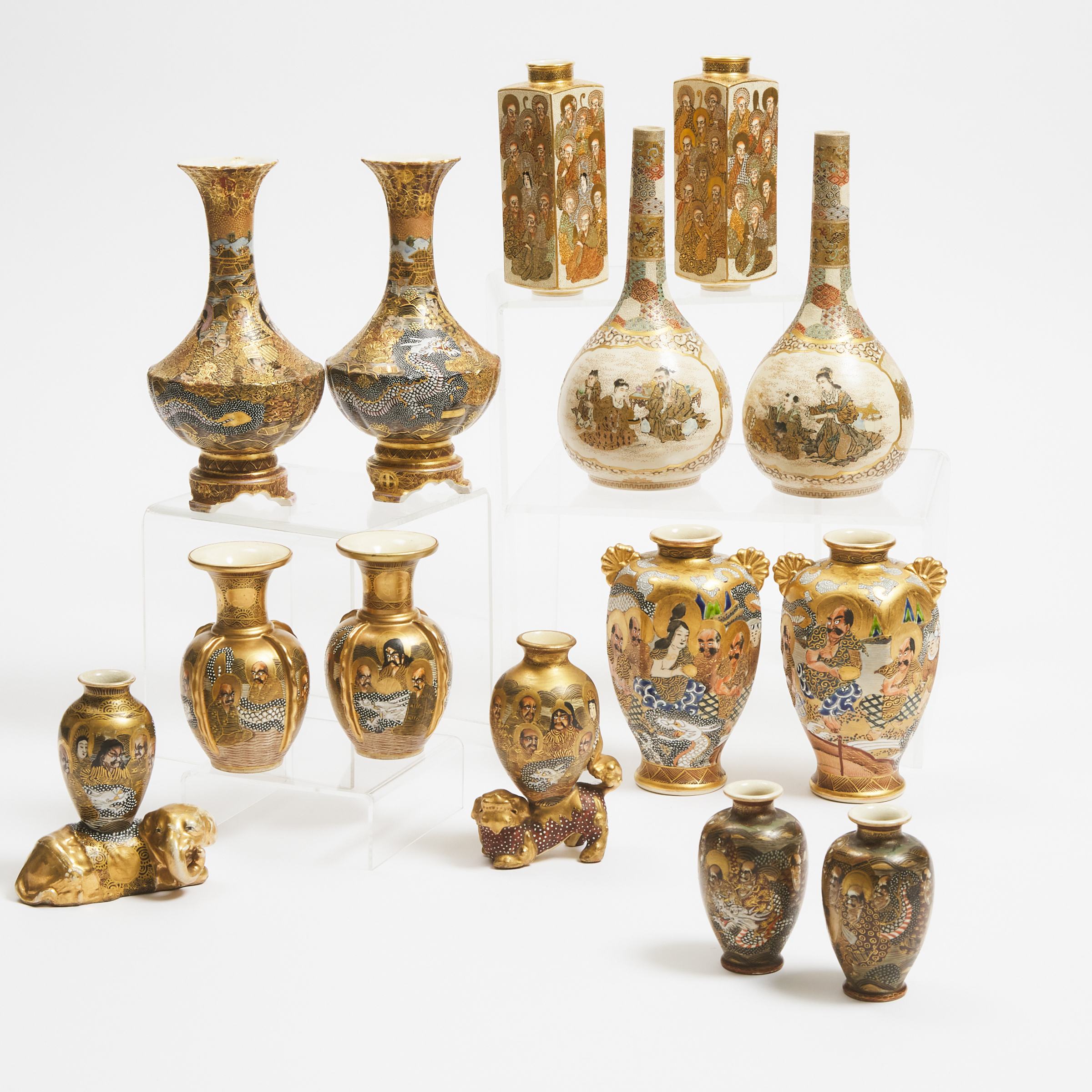 Seven Pairs of Satsuma Vases, Meiji/Taisho Period (1868-1926)