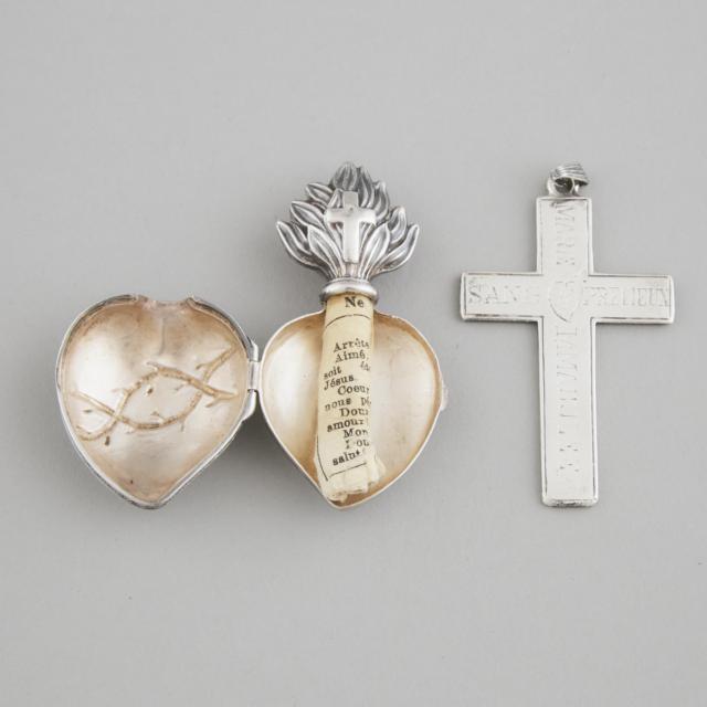 Canadian Silver Sacred Heart Reliquary, Robert Hendery, Montreal, Que., and a Crucifix, late 19th century