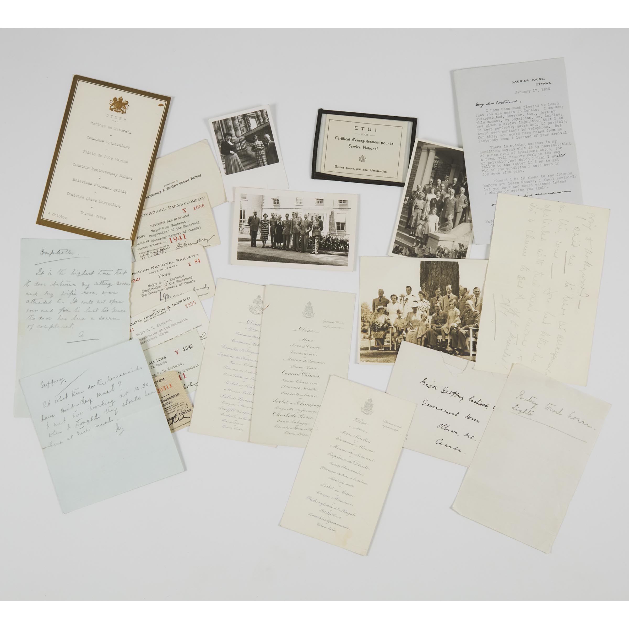 Archive of Correspondence and Photographs Relating to Major Geoffrey H. Eastwood, Comptroller of the Household for Government House (Rideau Hall), 1941-1950