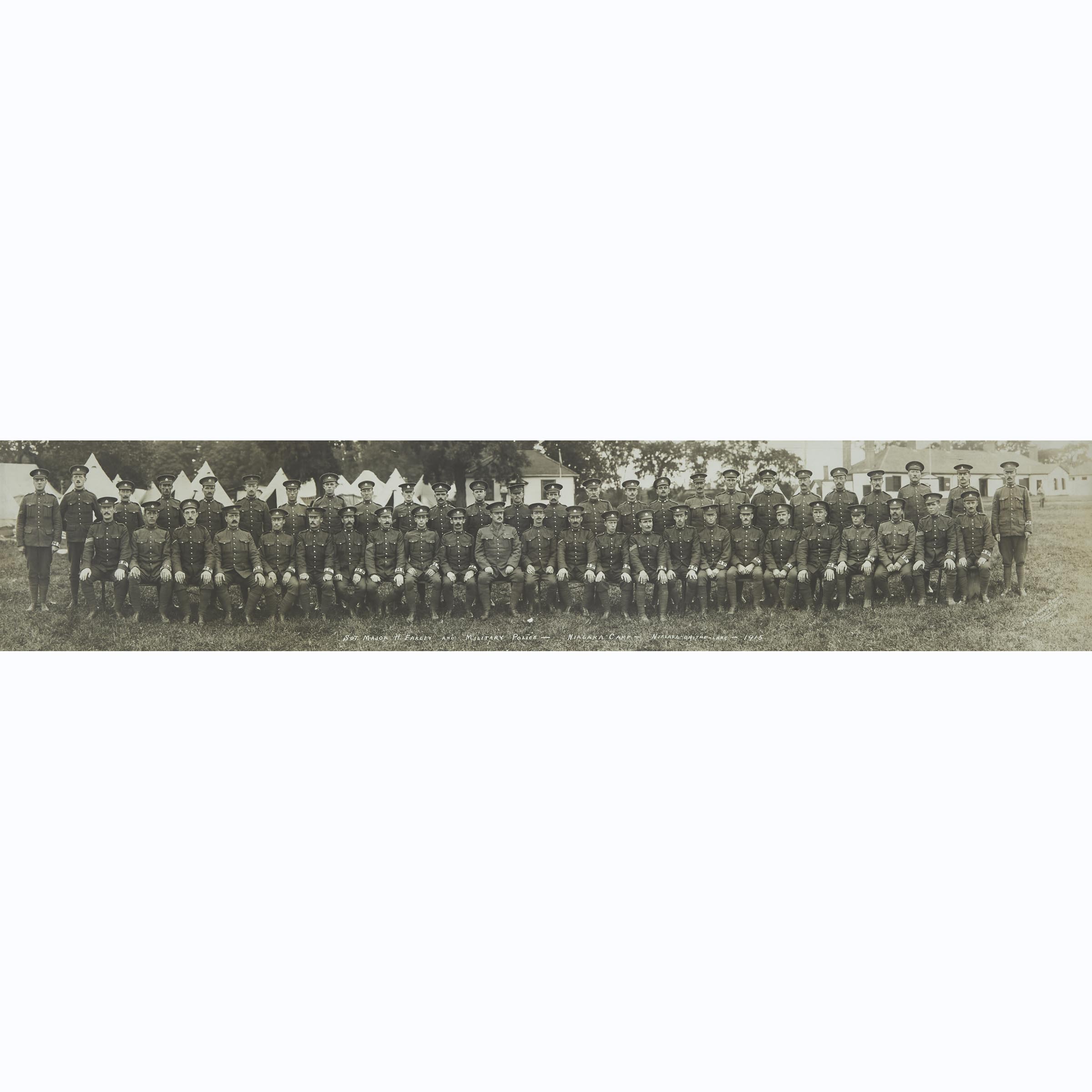 Panoramic Photograph of Sgt. Major H. Farley and Military Police, Niagara Camp, Niagara-on-the-Lake, 1915